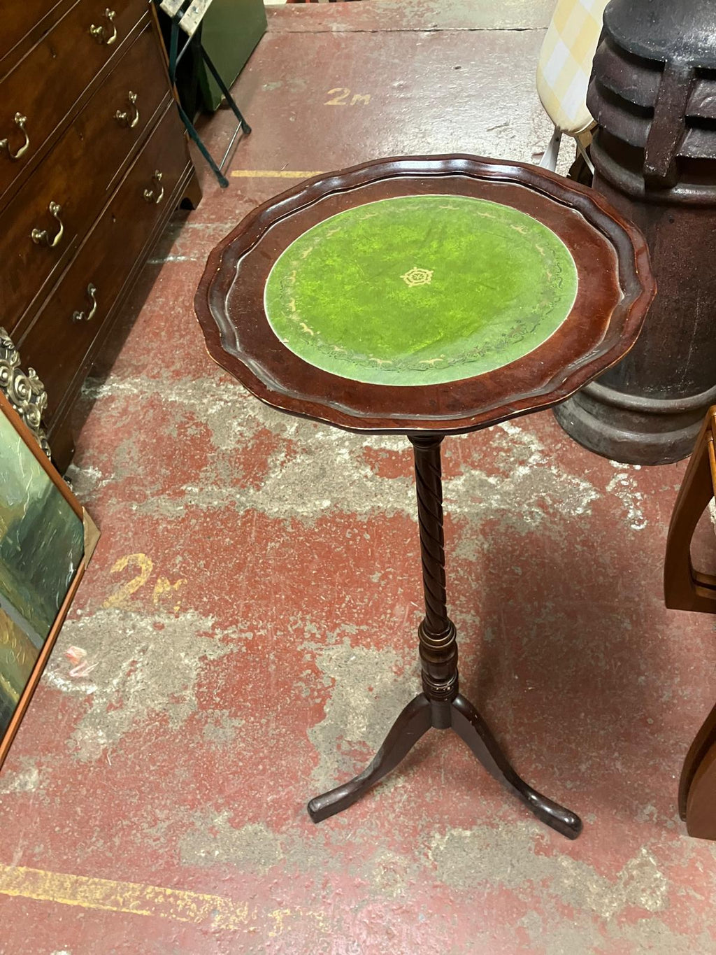 Vintage leather top tripod table