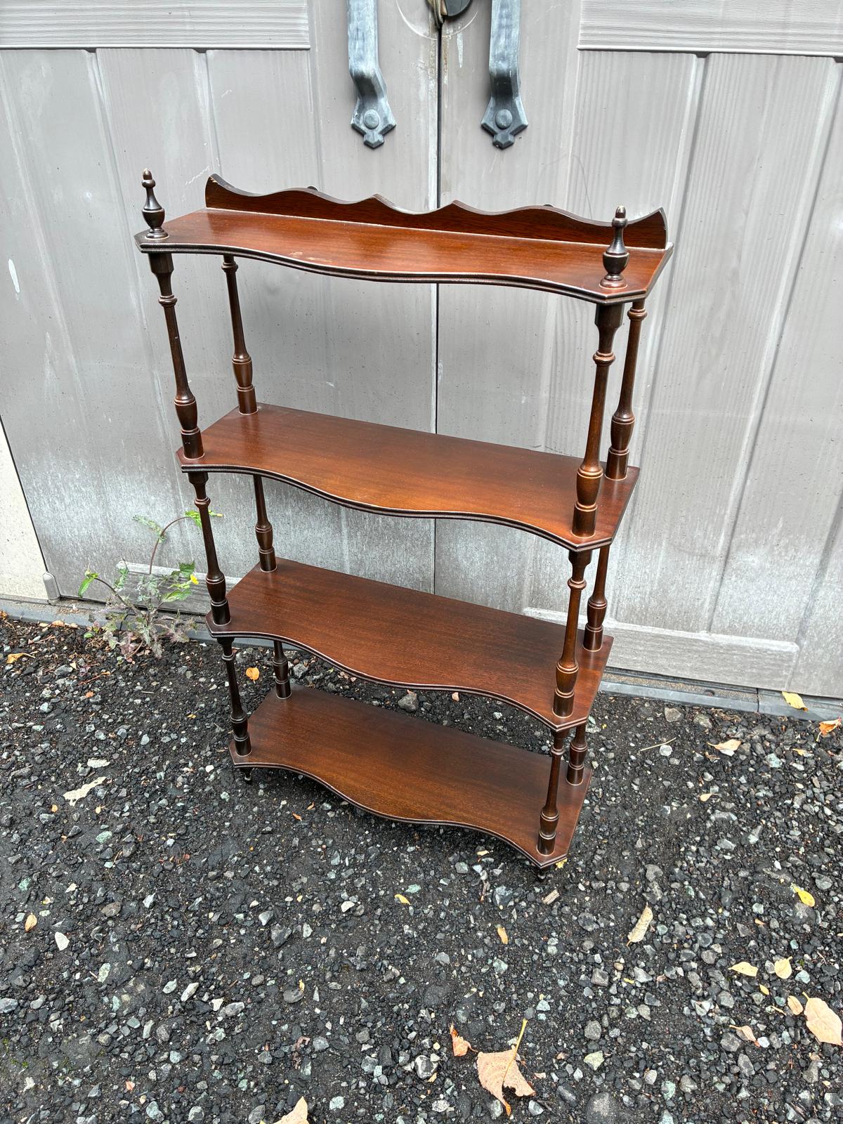 Vintage Four-tier étagère / waterfall shelf unit mahogany  shelves with turned solid mahogany upright spindles).