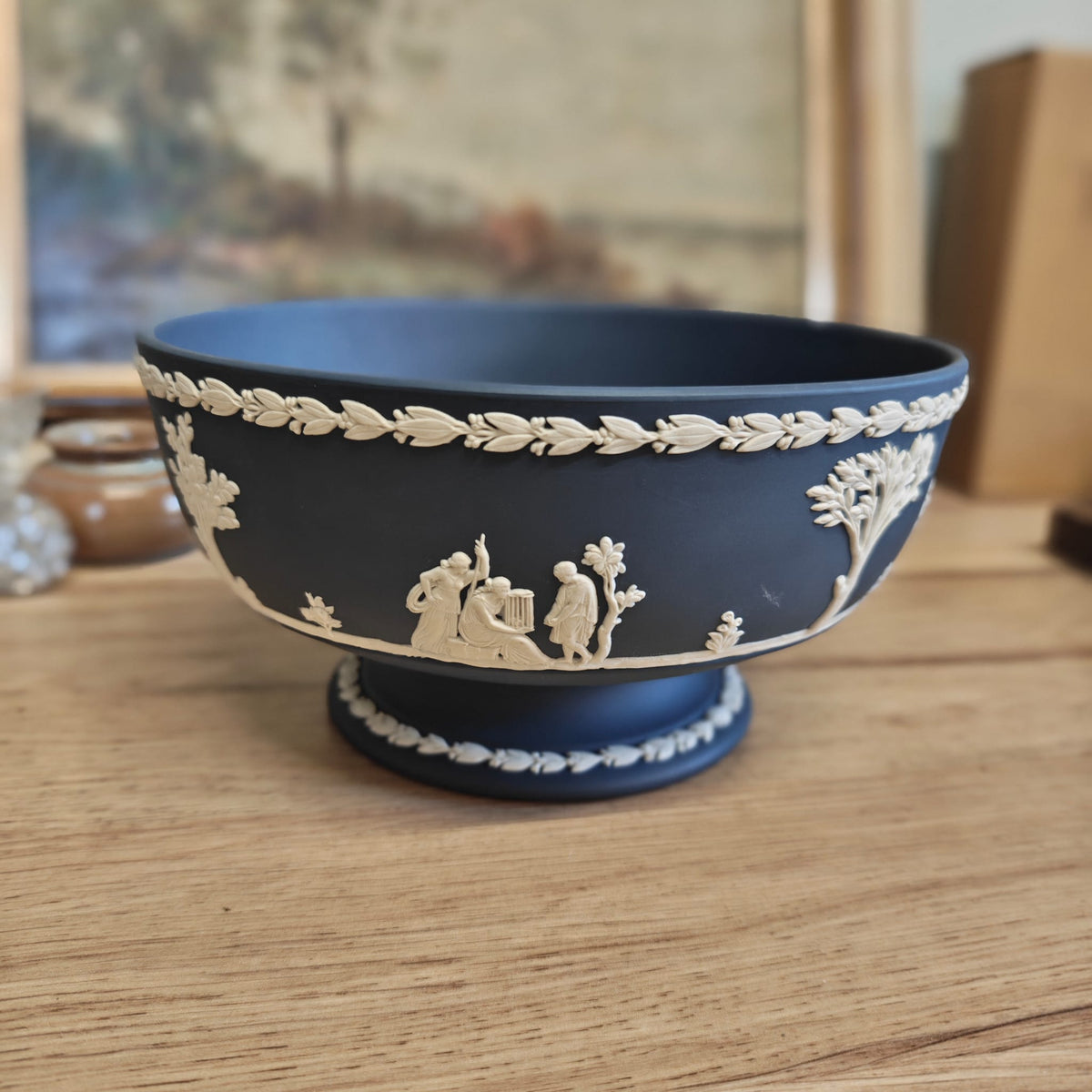 Wedgwood Portland Blue jasperware footed bowl