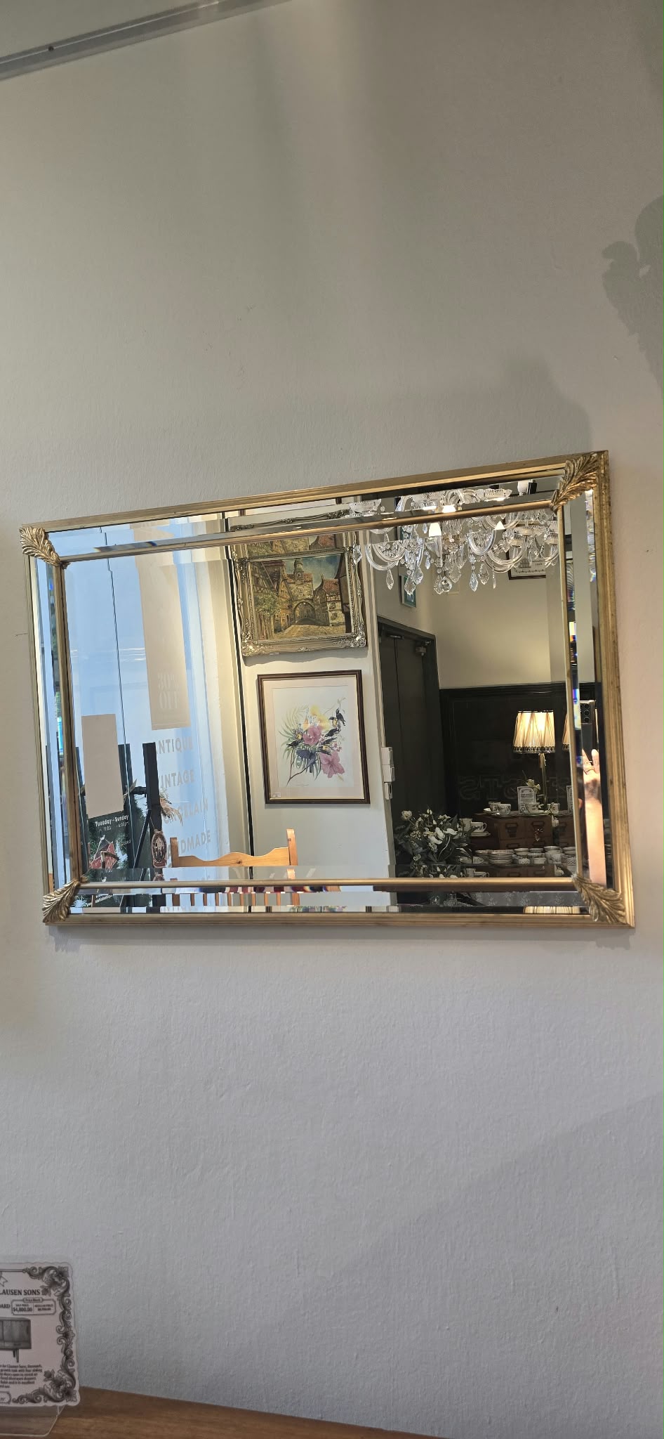 Rectangular Wall Mirror with Mirrored Border & Gold-Tone Corner Details