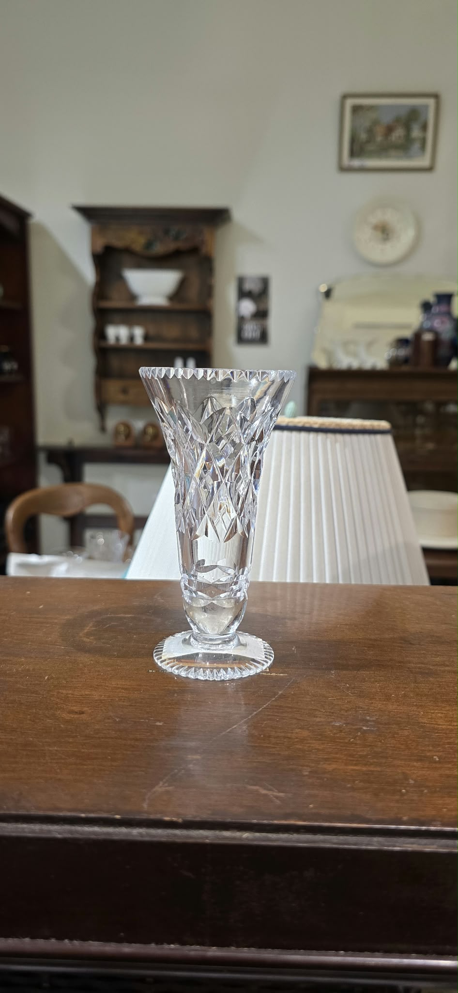 Small Crystal Trumpet Vase with Diamond Pattern | 14 cm