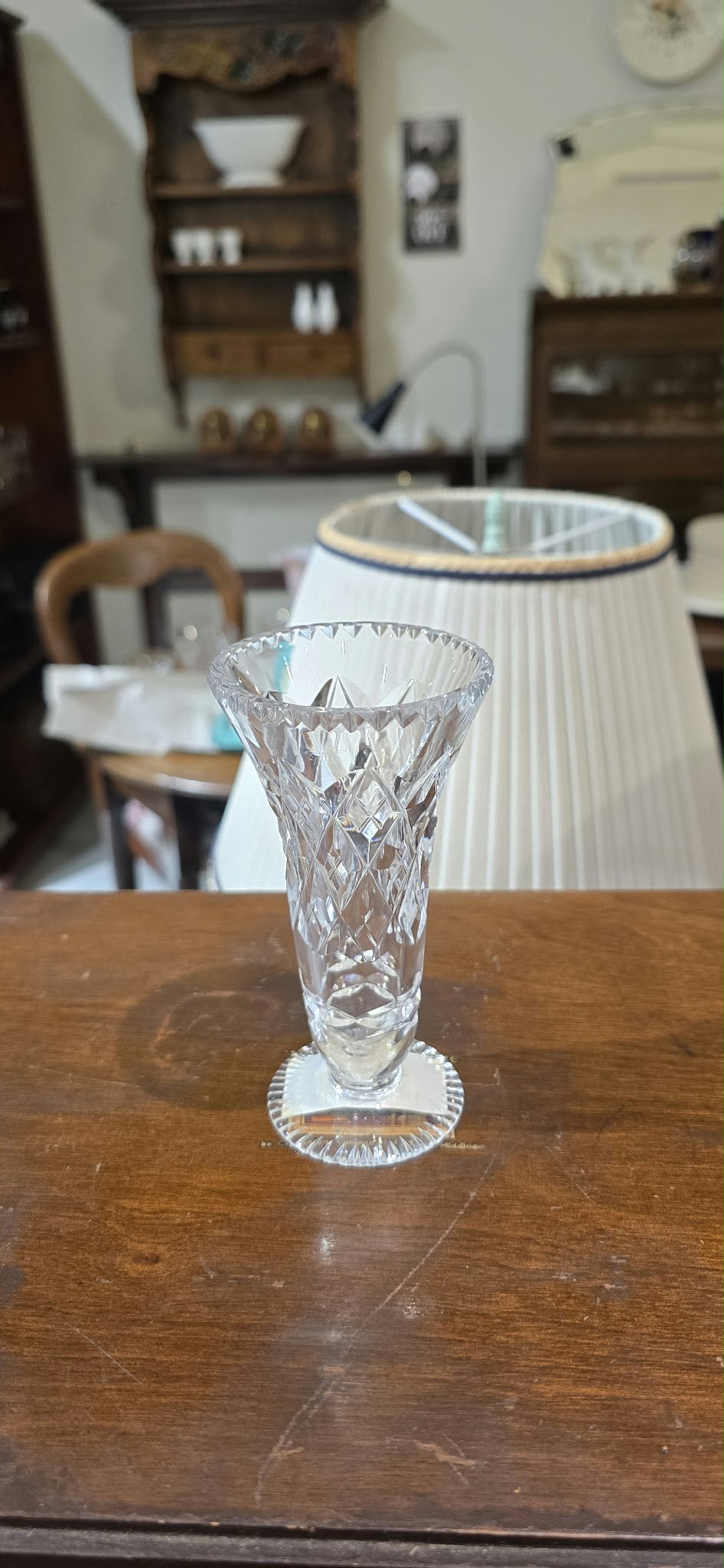 Small Crystal Trumpet Vase with Diamond Pattern | 14 cm