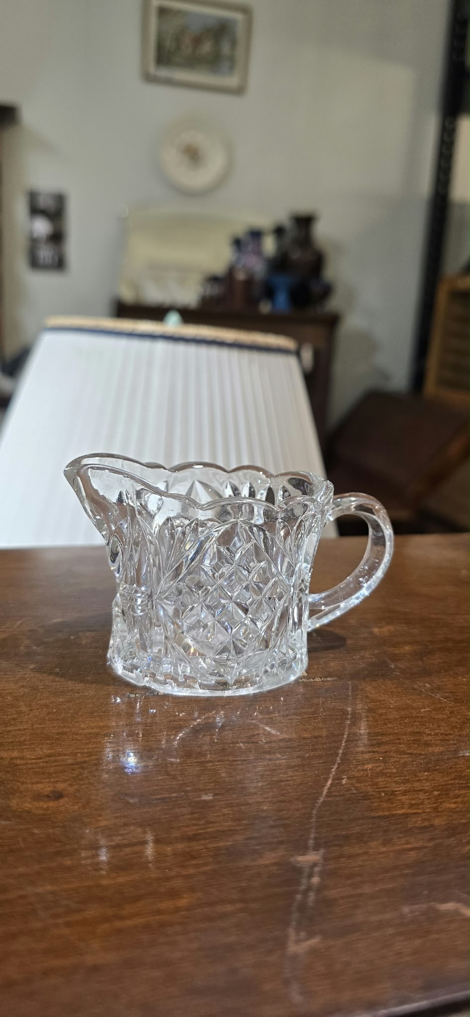Small Clear Glass Cream Jug with Scalloped Rim