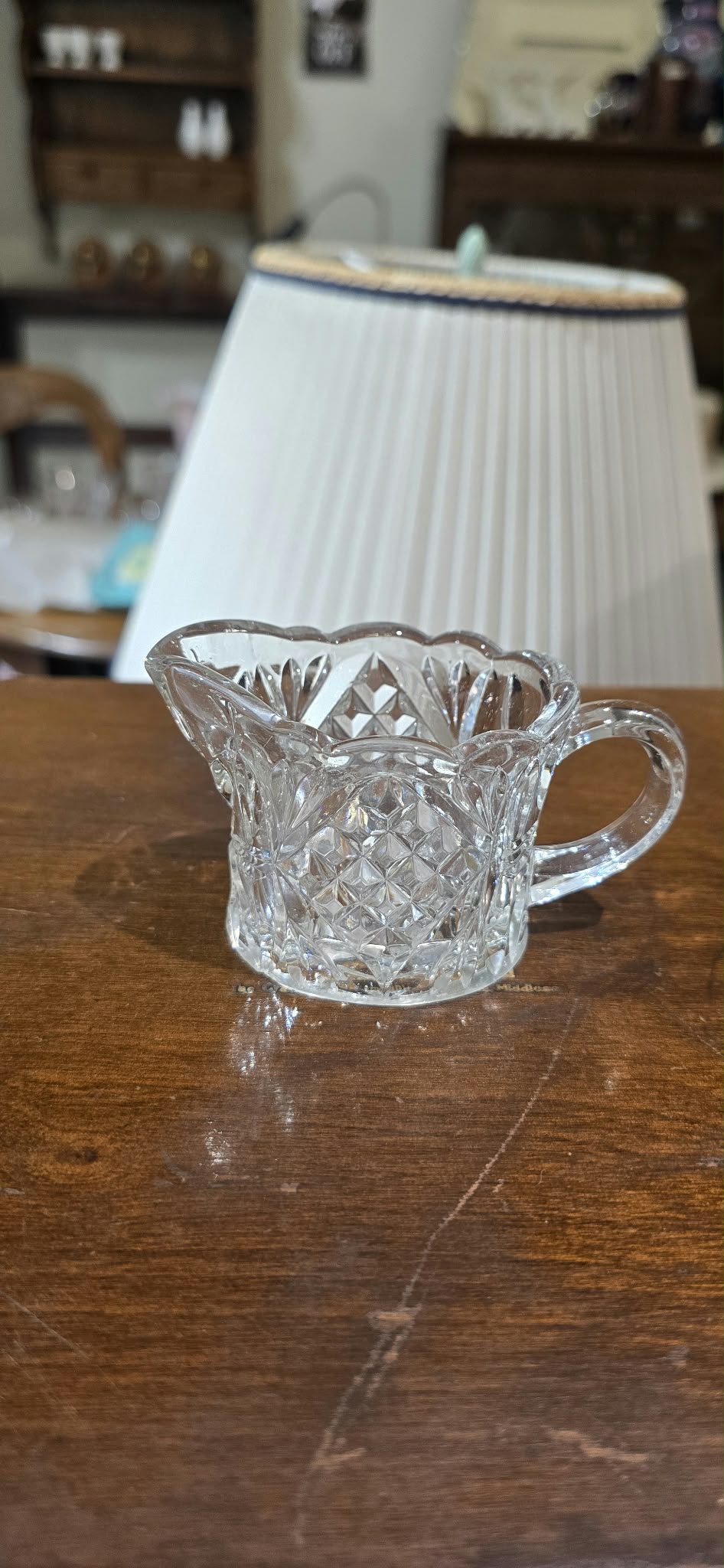 Small Clear Glass Cream Jug with Scalloped Rim