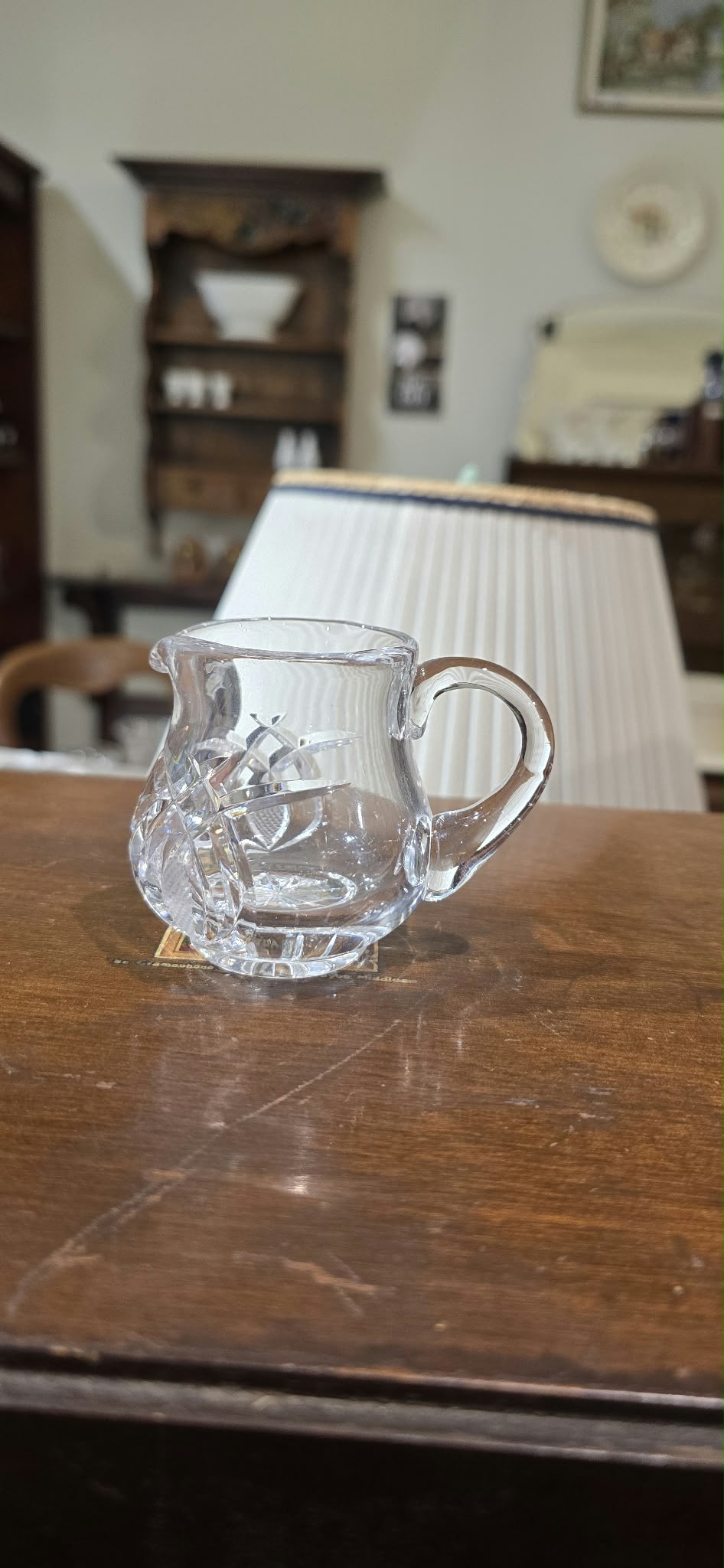 Small Clear Glass Cream Jug with Floral Decoration