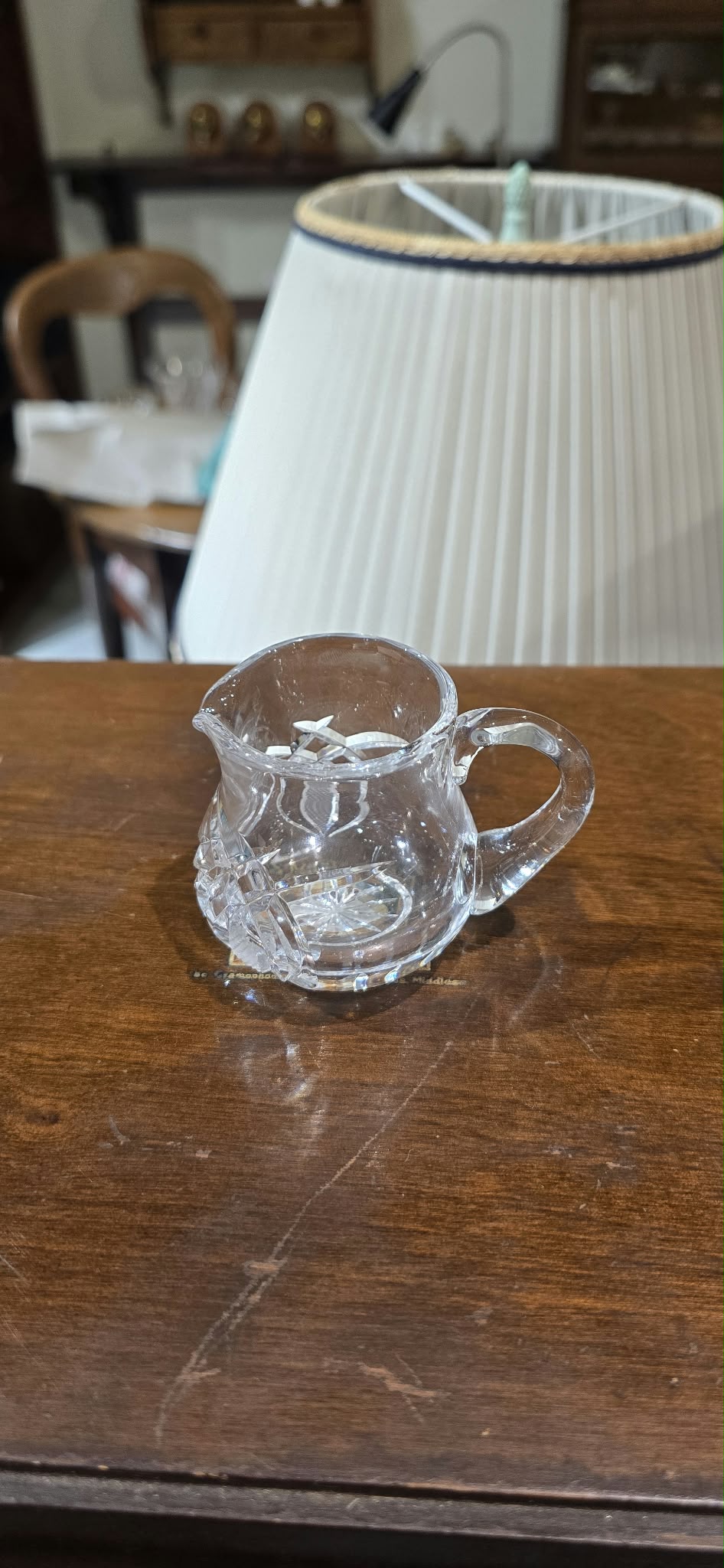 Small Clear Glass Cream Jug with Floral Decoration