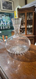 Clear Glass Carafe with Diamond-Pattern Neck and Flared Rim