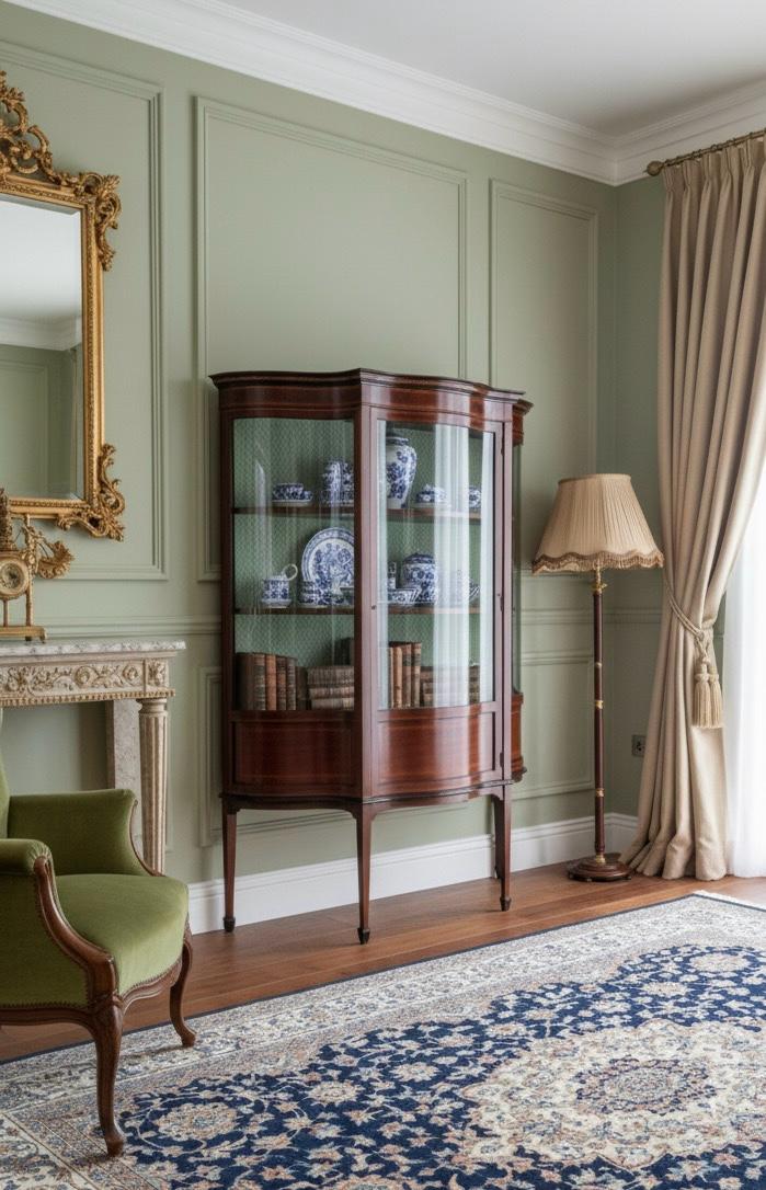 Edwardian Serpentine cabinet with full front glass