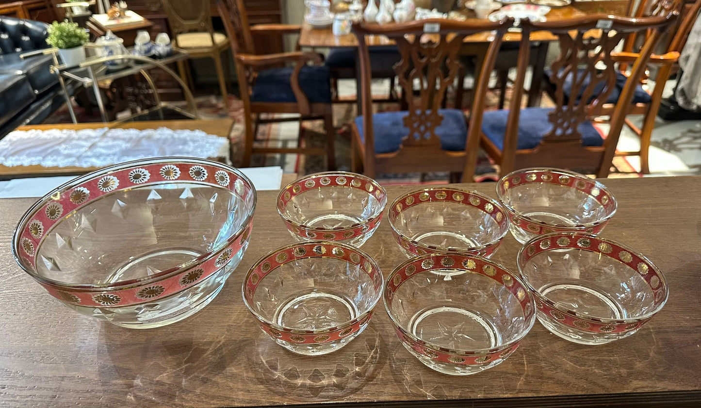 Vintage Italy Dessert Serving Bowl and 6 small bowls