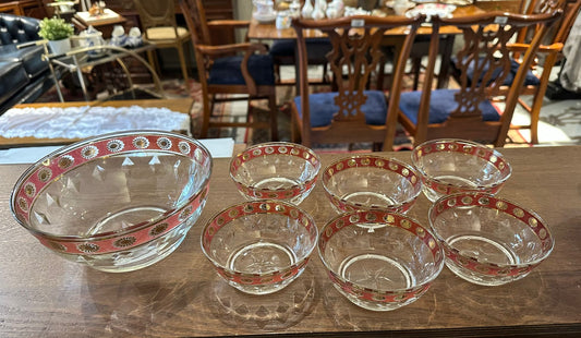 Vintage Italy Dessert Serving Bowl and 6 small bowls