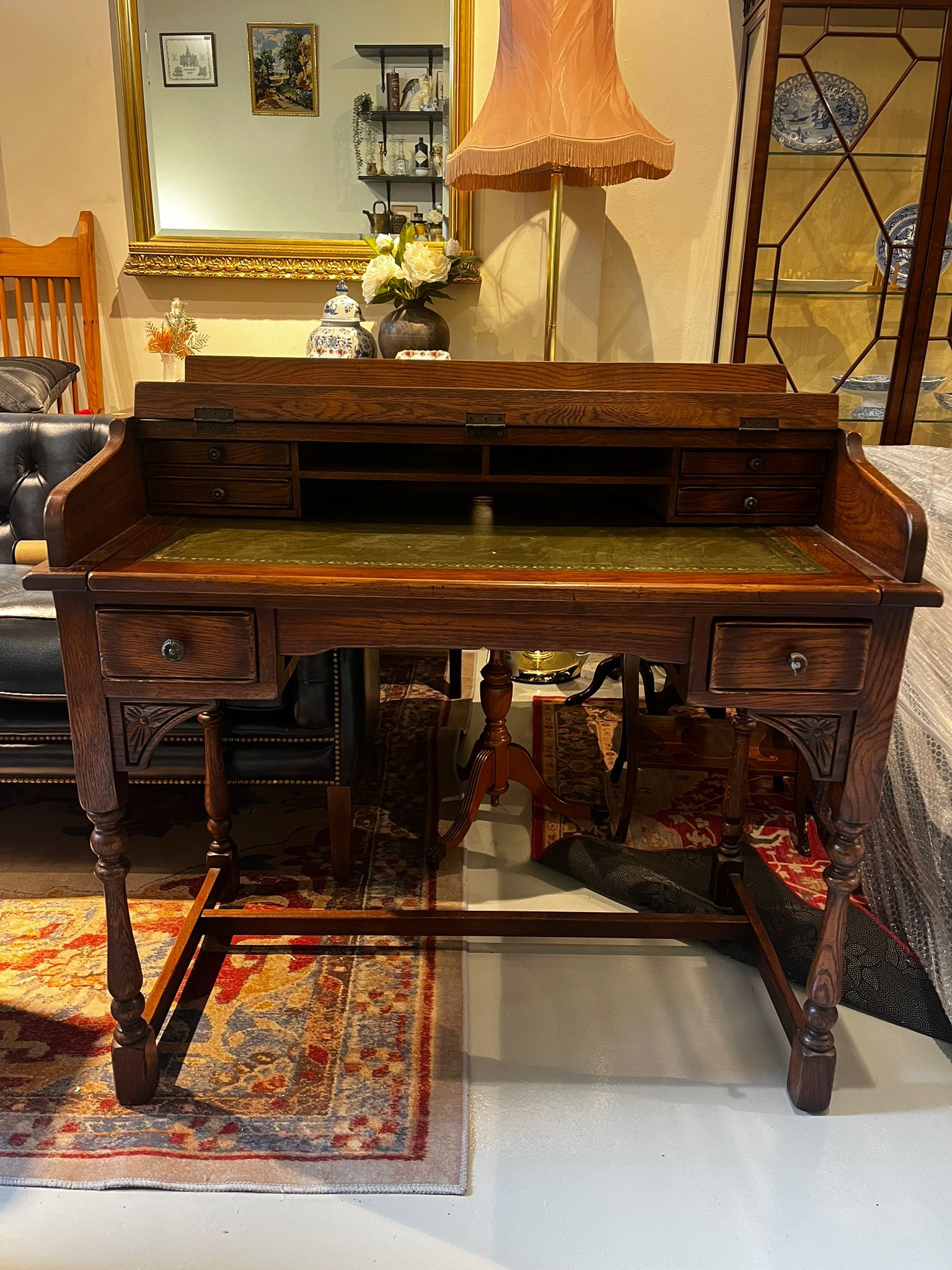 Vintage oak Bureau with roll top cover by old charm