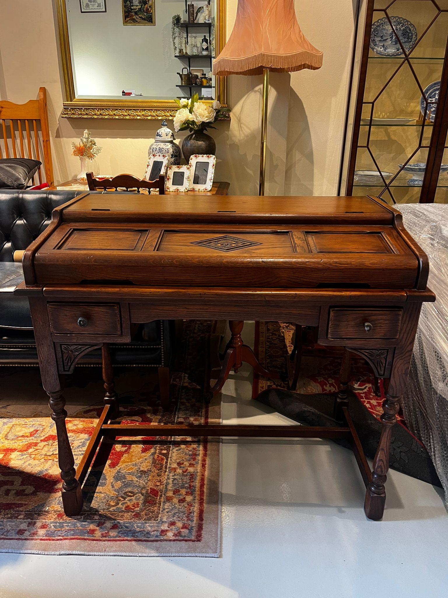 Vintage oak Bureau with roll top cover by old charm
