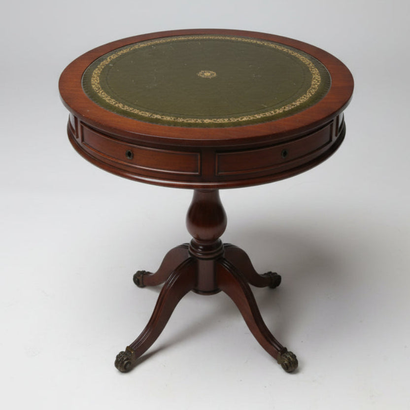 NEW ARRIVAL-Regency Mahogany Drum Table with Green Gold-Tooled Leather Top, c.1820