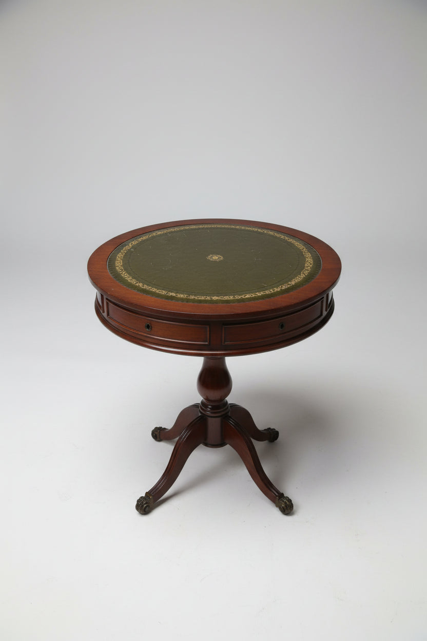 NEW ARRIVAL-Regency Mahogany Drum Table with Green Gold-Tooled Leather Top, c.1820
