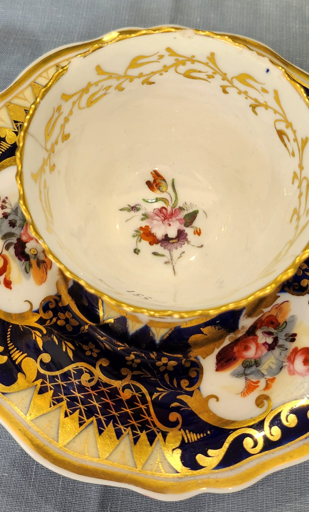 Rare Coalport handpainted tea set. C1825. Chipped on rim