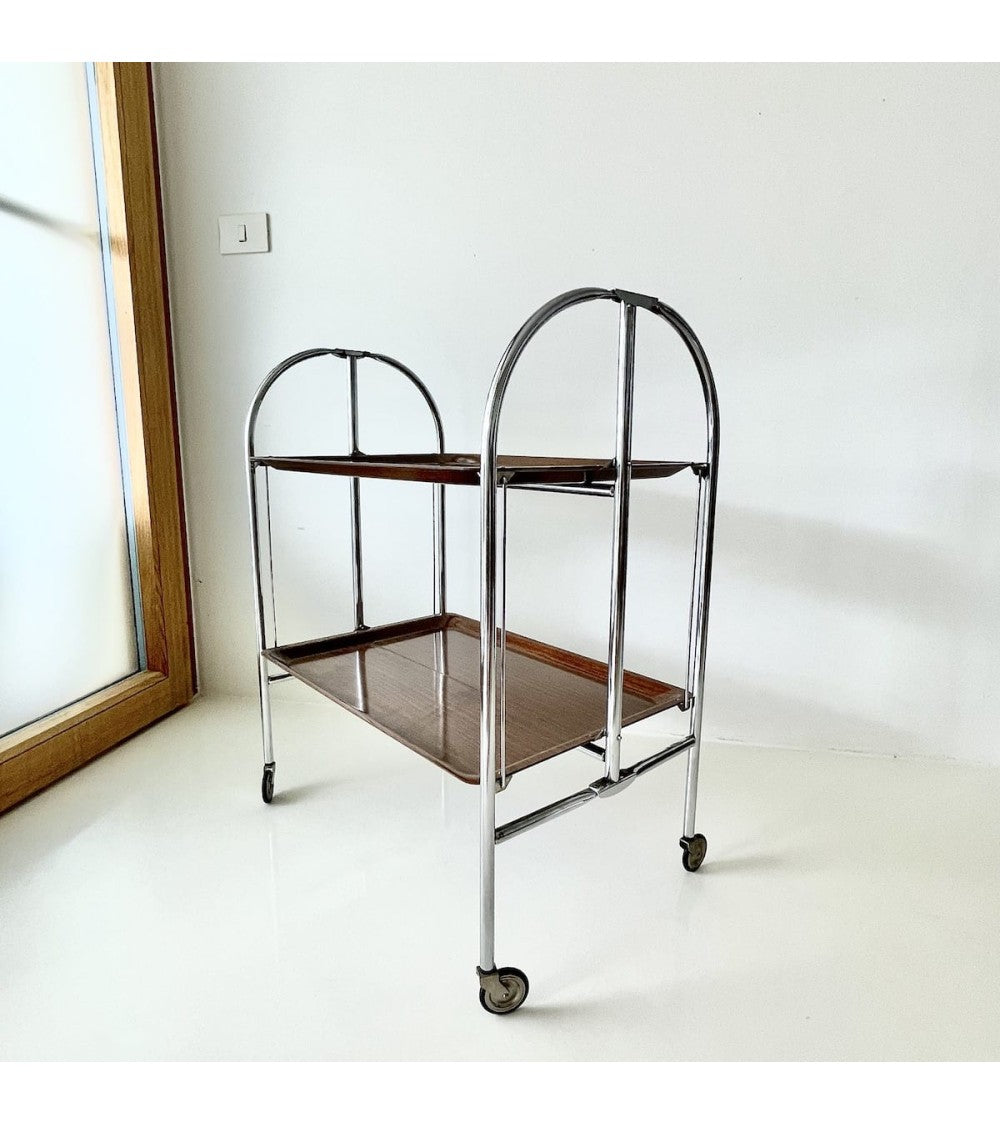 Vintage chrome and Limated folding serving cart, Germany 1950 By ADT Dinett
