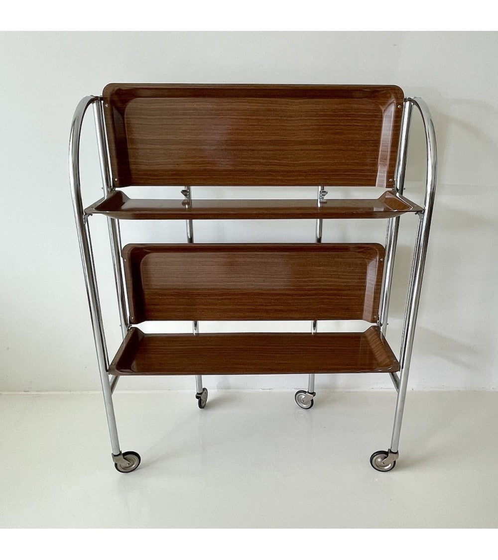 Vintage chrome and Limated folding serving cart, Germany 1950 By ADT Dinett