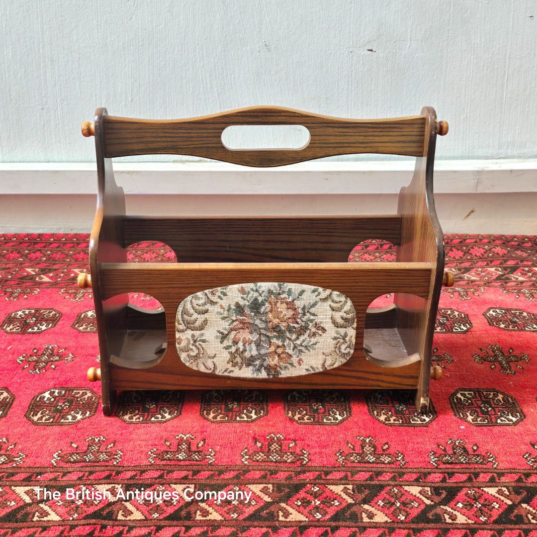 AN ELM MAGAZINE RACH WITH TAPESTRY PANEL