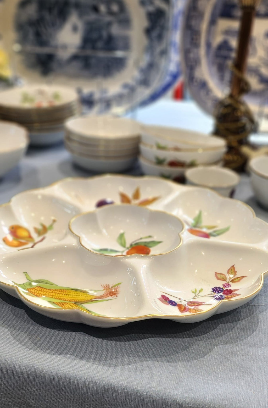 Vintage ROYAL WORCESTER Fine Porcelain EVESHAM 13 1/2" 6-Parts Snack/Dip Crudite