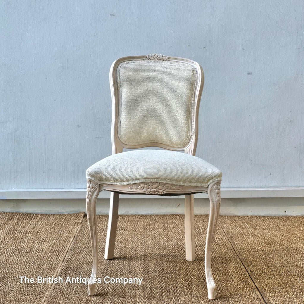 French Louis XV Style Side Chair with Limed Finish and Neutral Texture Upholstery