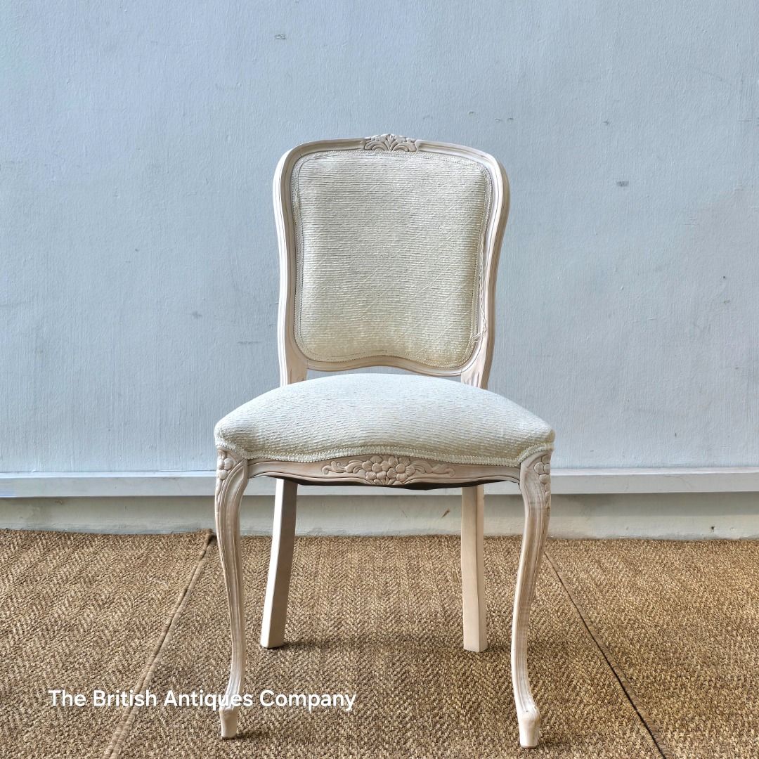 French Louis XV Style Side Chair with Limed Finish and Neutral Texture Upholstery