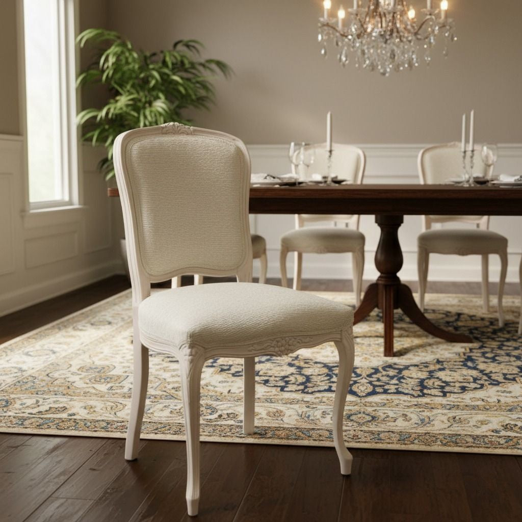 French Louis XV Style Side Chair with Limed Finish and Neutral Texture Upholstery