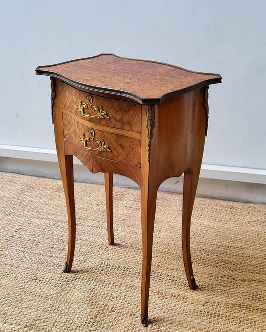 Fine and Rare French Parquetry side Table with drawer , 1920s