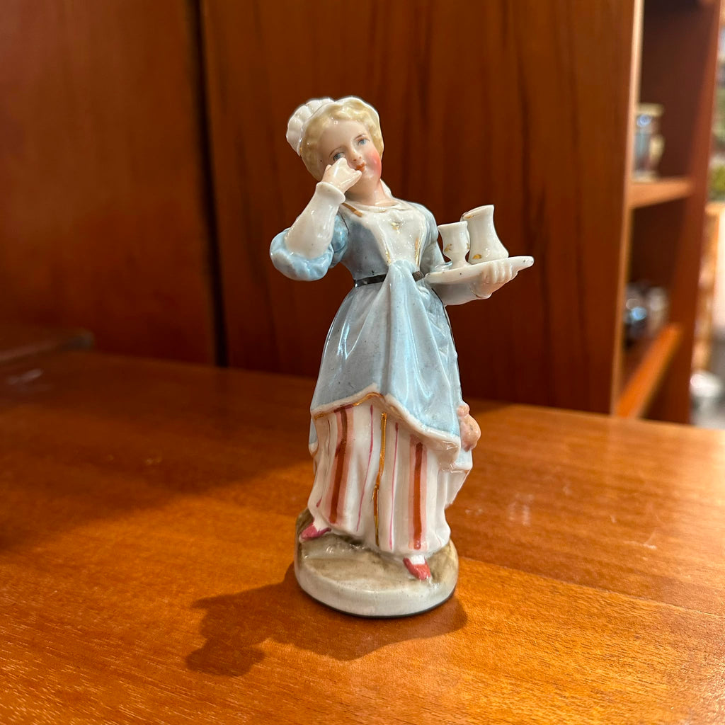 Antique Porcelain Servant Girl Figurine with Chocolate Service | 18th-Century Style Collectible