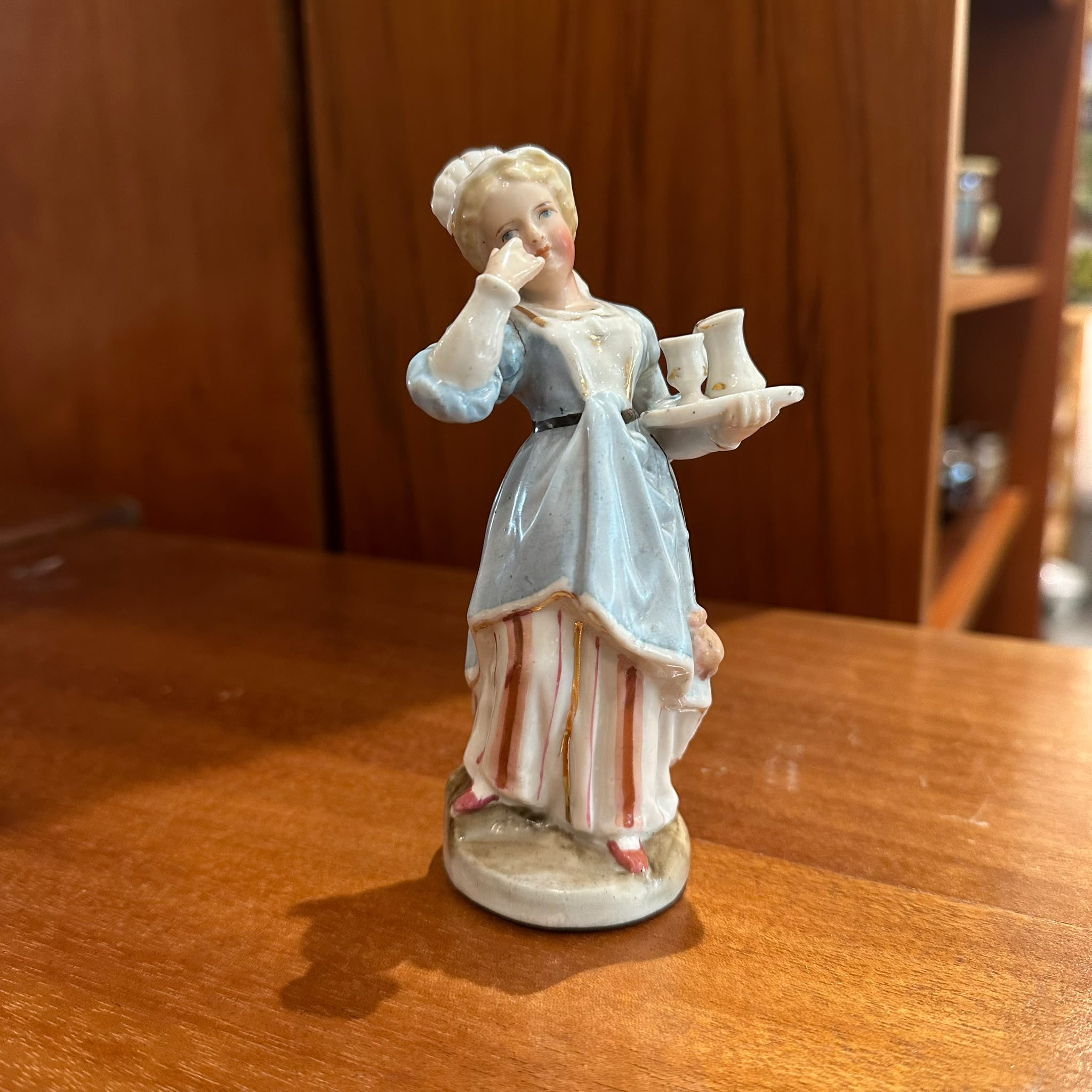 Antique Porcelain Servant Girl Figurine with Chocolate Service | 18th-Century Style Collectible
