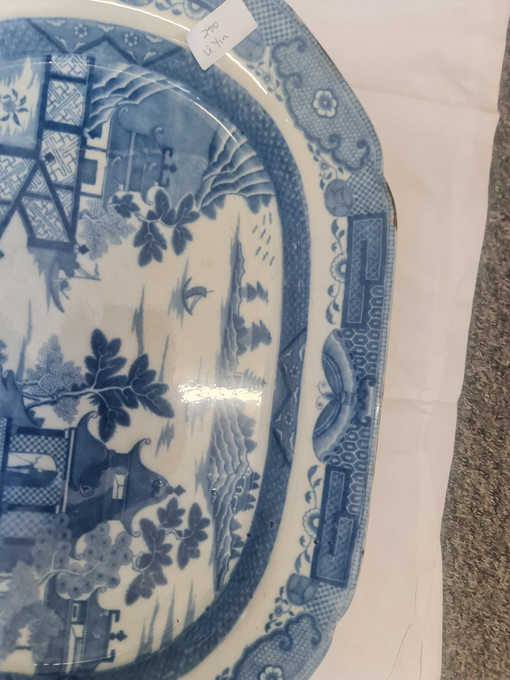 English Pearlware Blue & White Staffordshire Pottery Platter C1810-1825 - worned out on edge