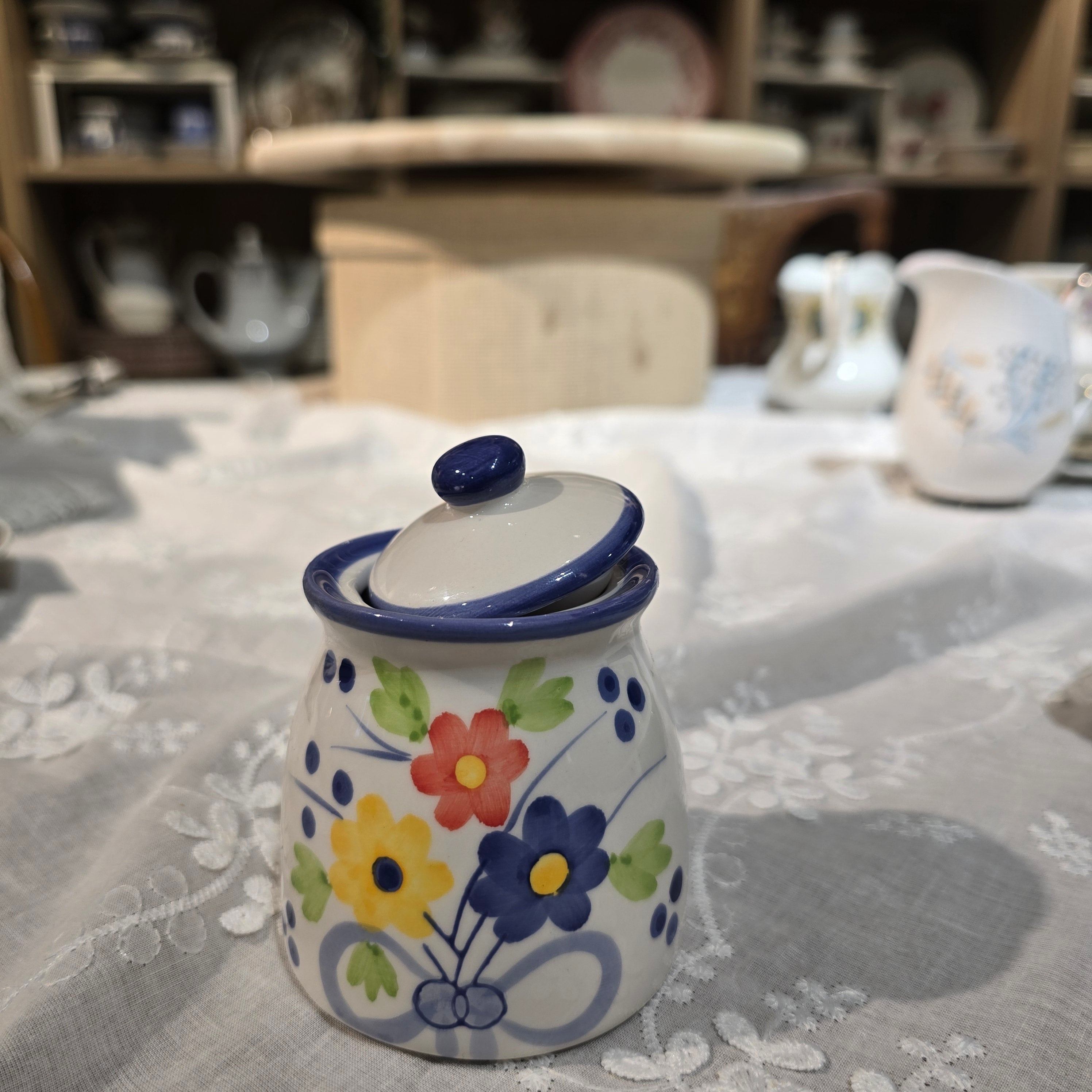Vintage Blue Floral Sugar Pot