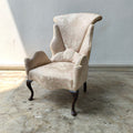 Traditional Antique Cream Damask Wingback Fireside Armchair