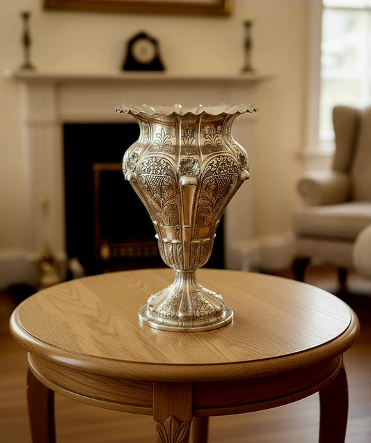 Antique Silver Plated Tall Vase Imported From Italy