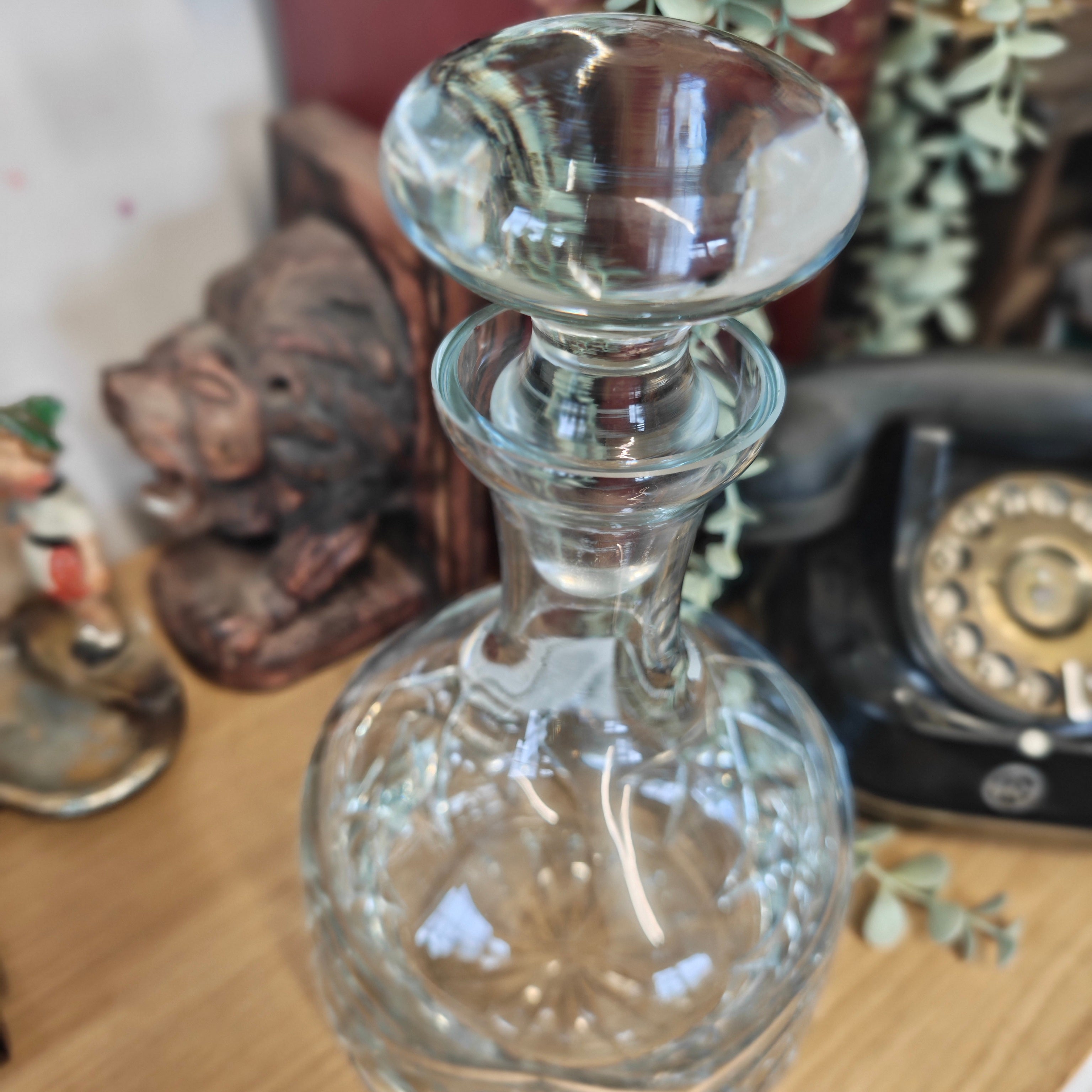 Vintage mouth blown High quality crystal  decanter- h28 x w 14 cm  minor nip inside on rim