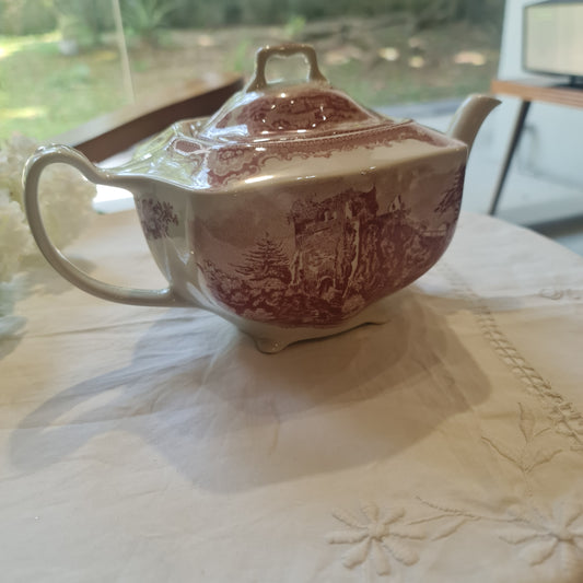 Johnson Brother Transferred ware cranberry Pink tea pot