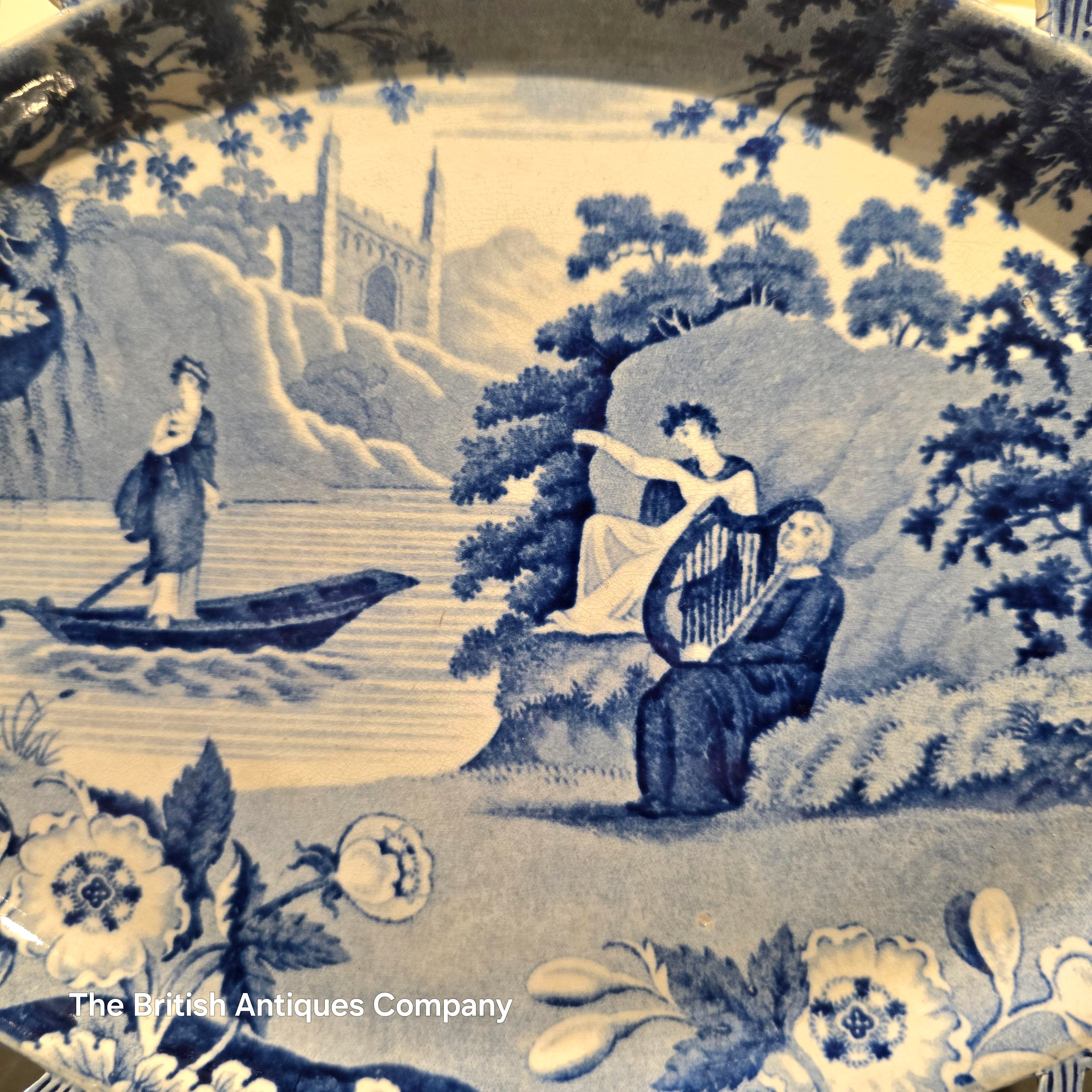 Antique Blue and White "Lady of the Lake" Pierced Border Plate by Carey's