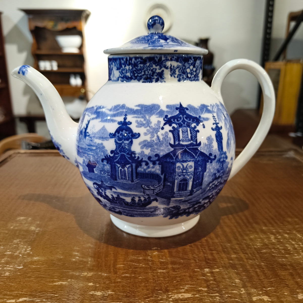 Antique Wedgwood Etruria Blue and White Transferware Teapot, Circa 1910