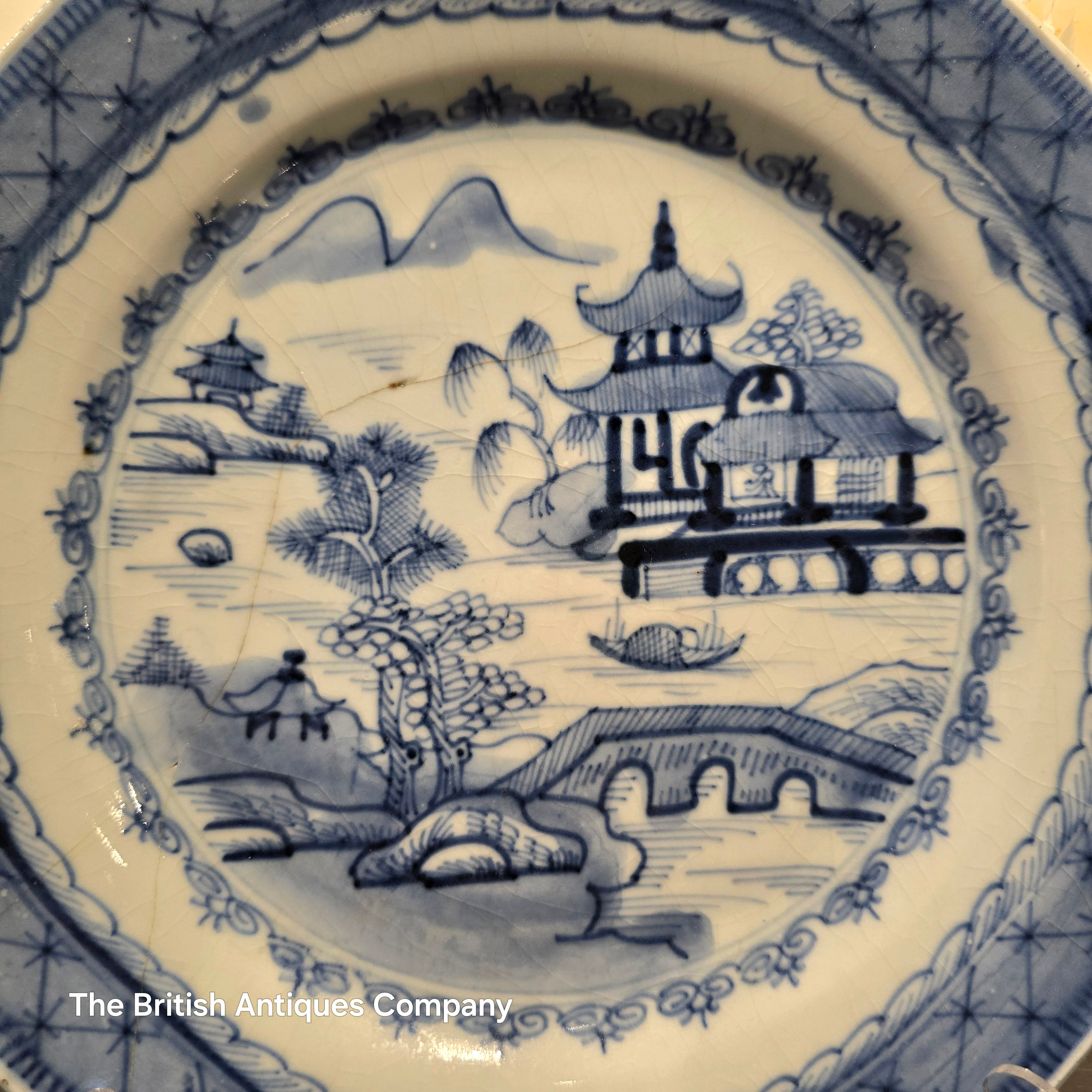 Antique J&W Ridgway Blue & White Octagonal Plate - "Willow Pattern"