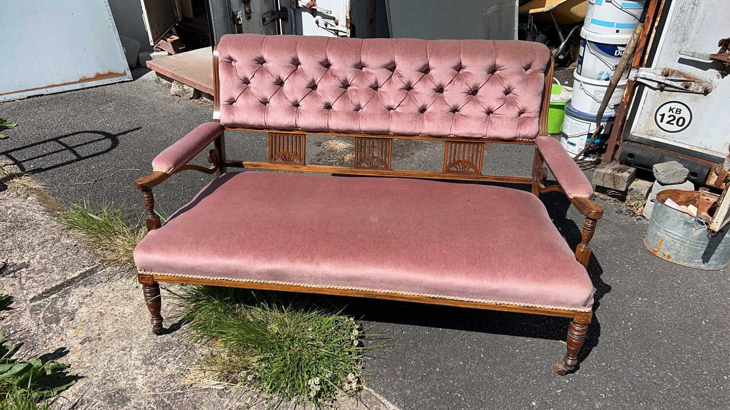 Luxurious Mauve Velvet Tufted Sofa