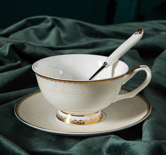 High quality Fine bone china tea set in ivory gold