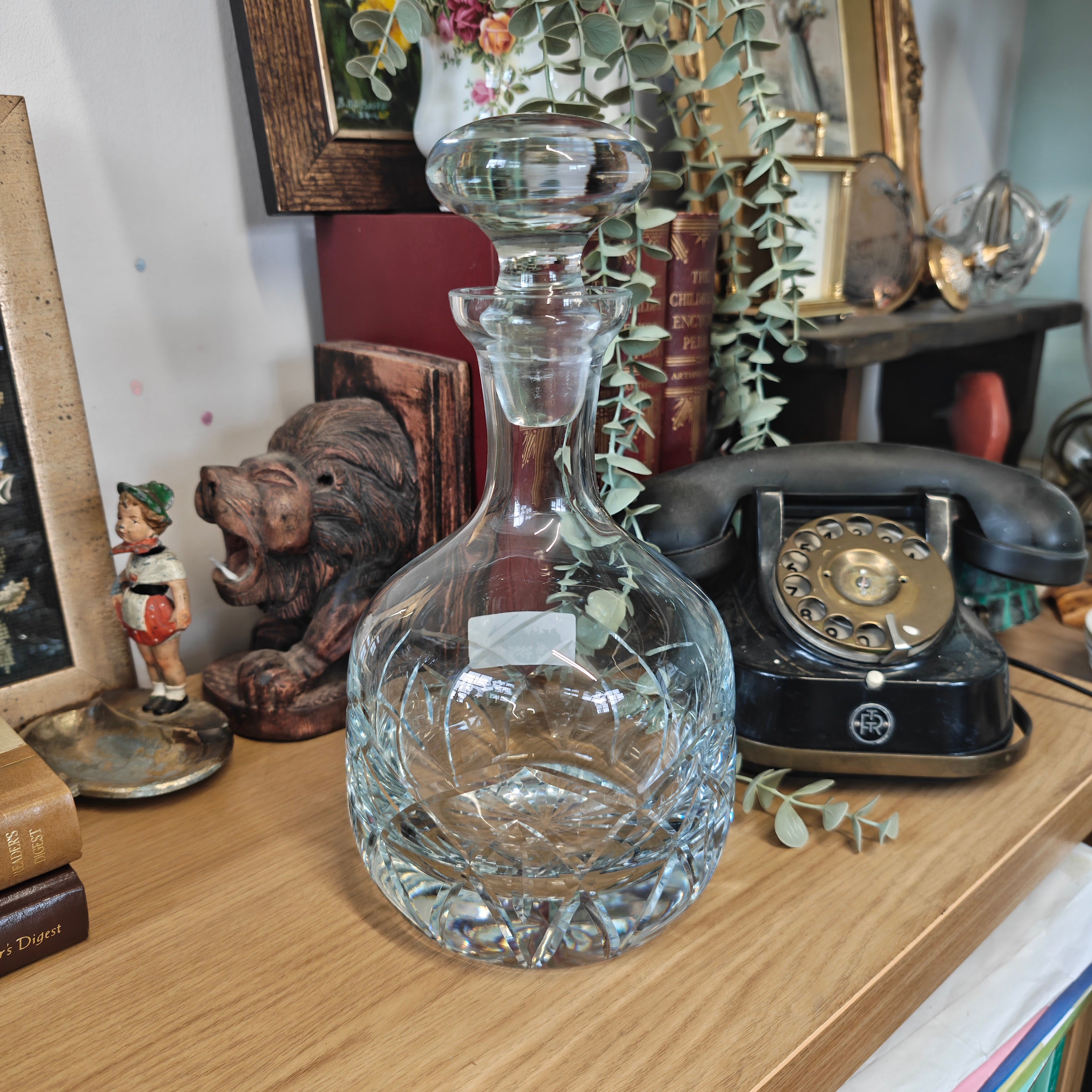 Vintage mouth blown High quality crystal  decanter- h28 x w 14 cm  minor nip inside on rim