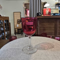 Vintage French Ruby Red Glass Wine Goblet With Clear Pedestal