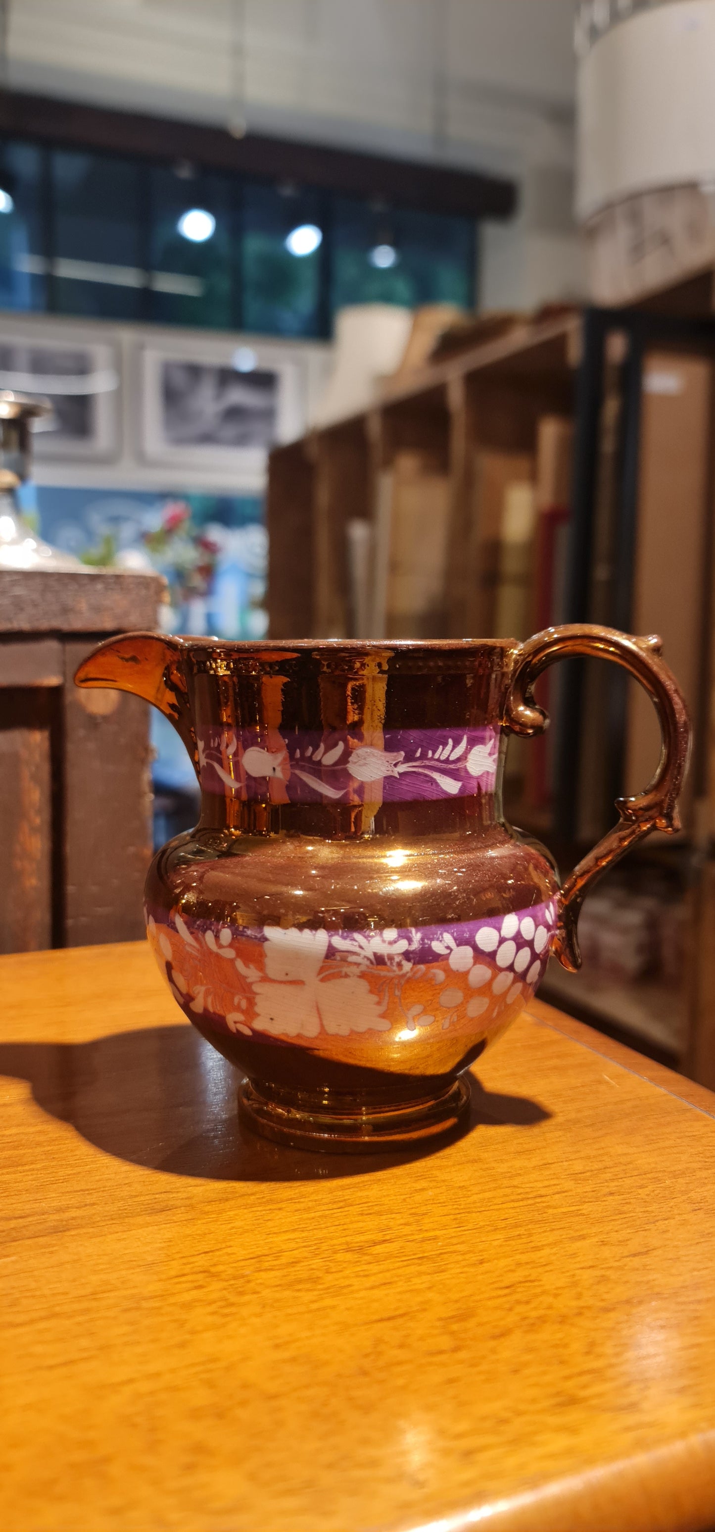 Antique Staffordshire Copper Lustreware handpainted pitcher/jug.