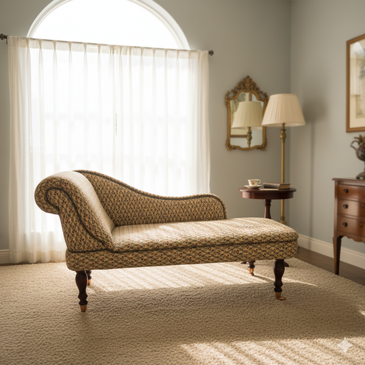 A CHAISE LONGUE ON TURNED LEGS
