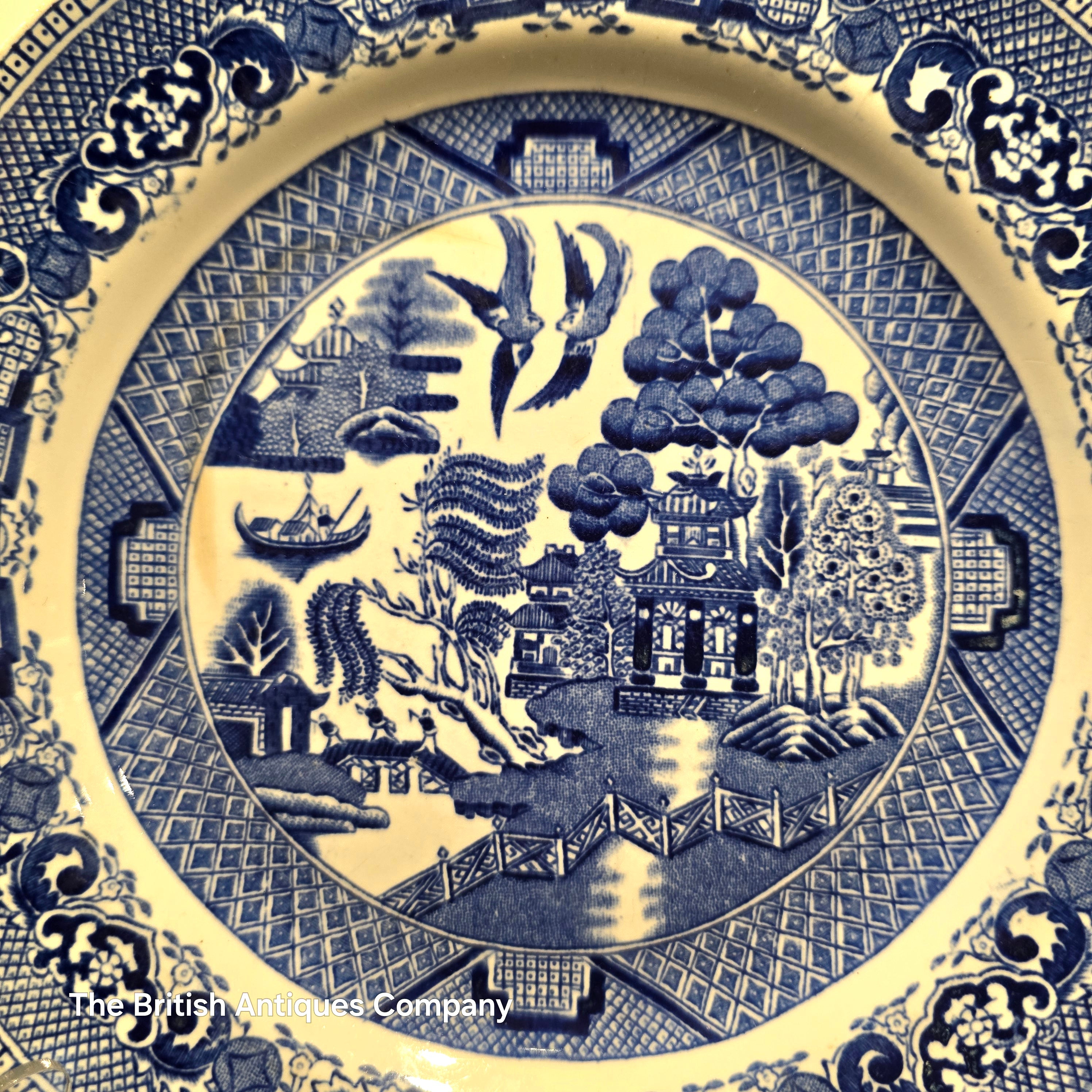Antique Blue and White "Willow Pattern" Plate by J. Abrahams Ltd., London