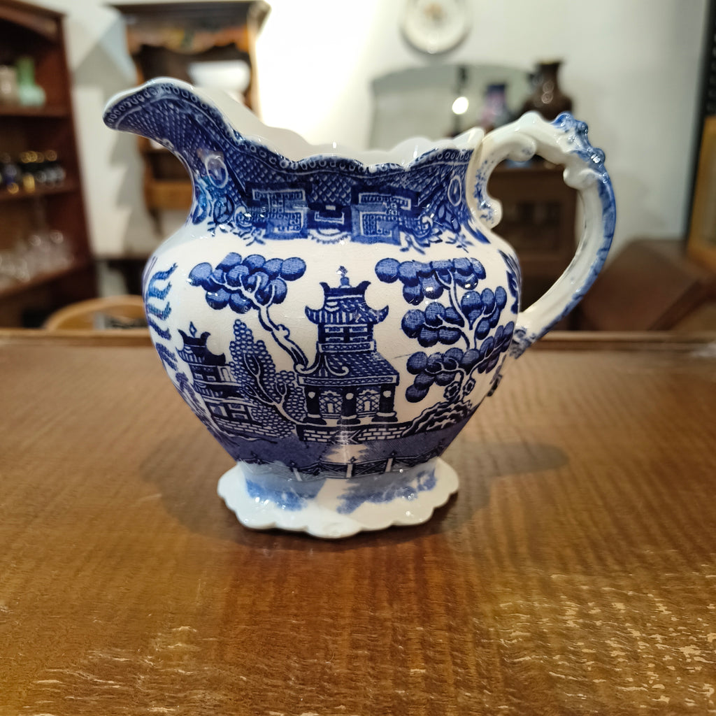 Antique Allertons England Blue Willow Ceramic Milk Jug Creamer Pitcher, c. 1915