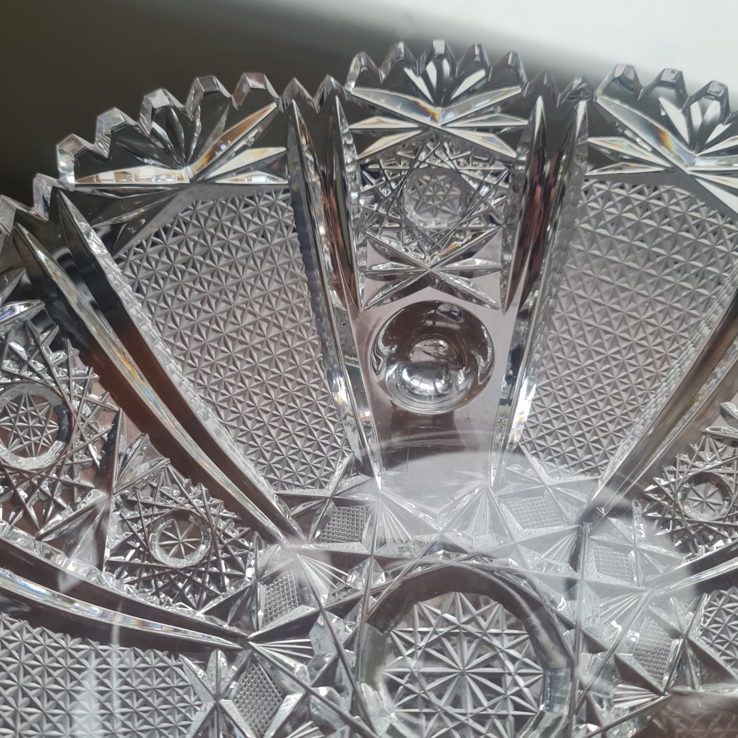 Antique Brilliant Cut Lead Crystal Round Serving Platter w/Hobstar Pattern on foot ( possible waterford)