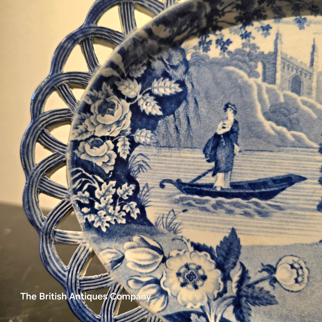 Antique Blue and White "Lady of the Lake" Pierced Border Plate by Carey's