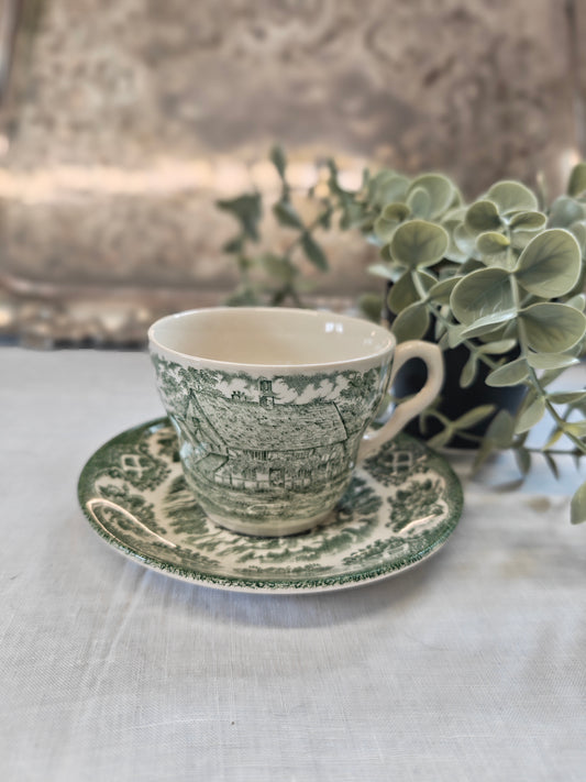 British ironstone green tranferware teaset