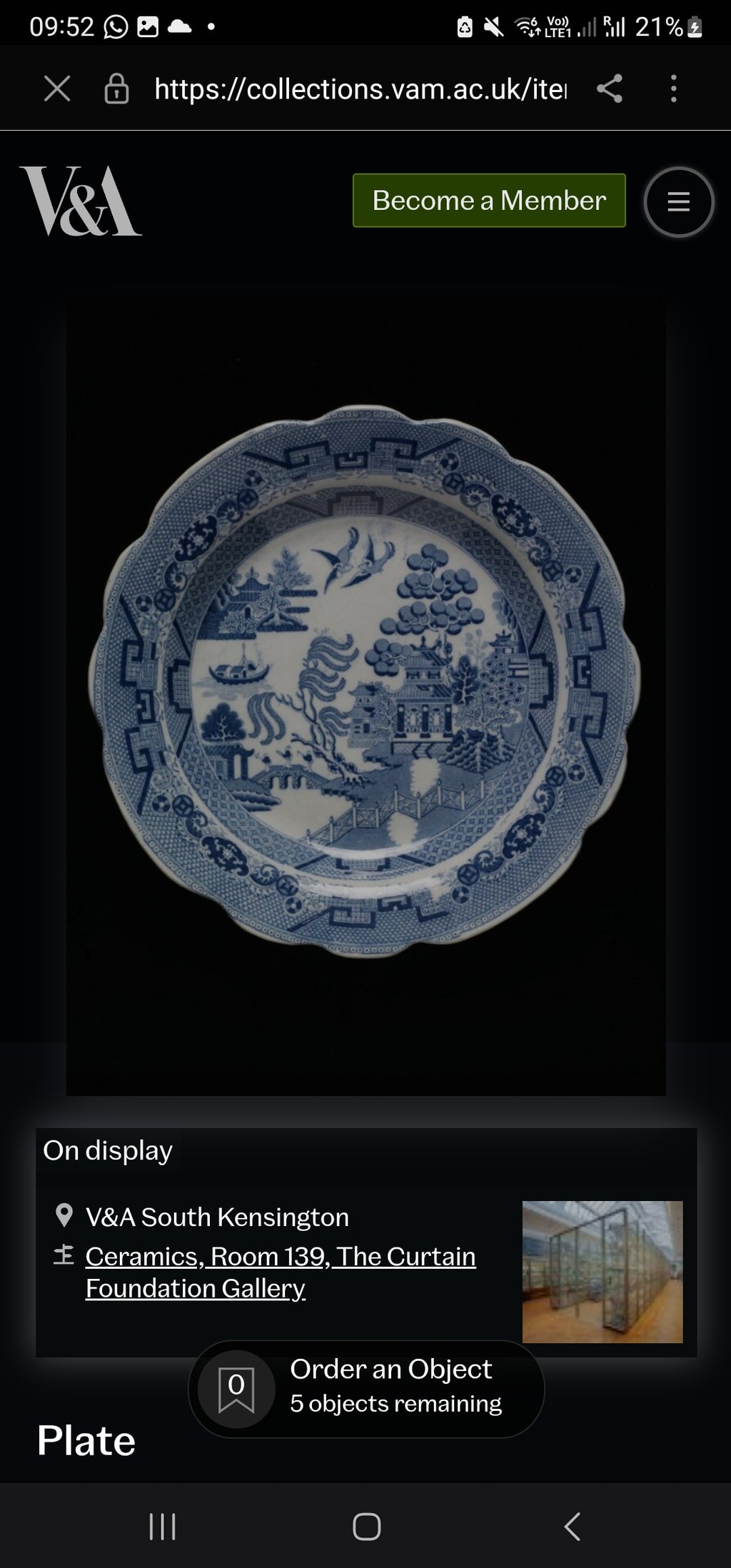 c1826 Antique Blue willow plate of  Opaque Granita Ferry Bridge Donnington Park